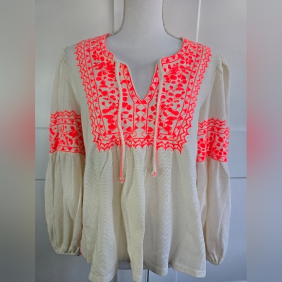 Maeve By Anthropologie Embroidered Cream and Pink Women's Top - Picture 5 of 13